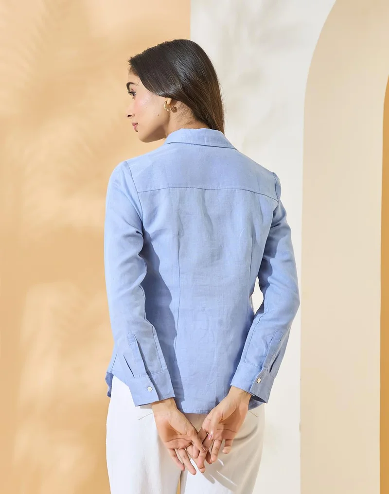 Fabindia  Blue Linen Cotton Shirt for Women | Best Price UAE