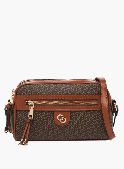 Celeste Monogram Print Crossbody Bag with Zip Closure