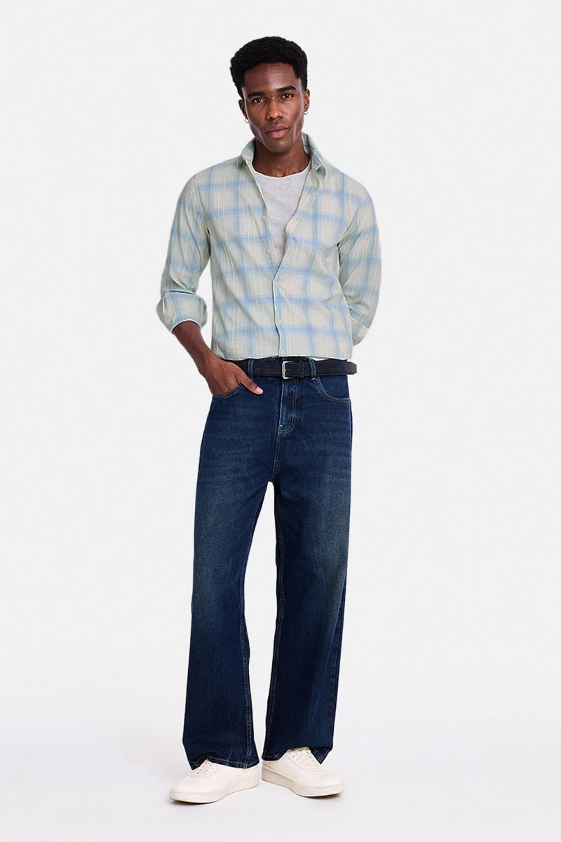 SNITCH Cream Checkered Long Sleeve Slim Fit Shirt
