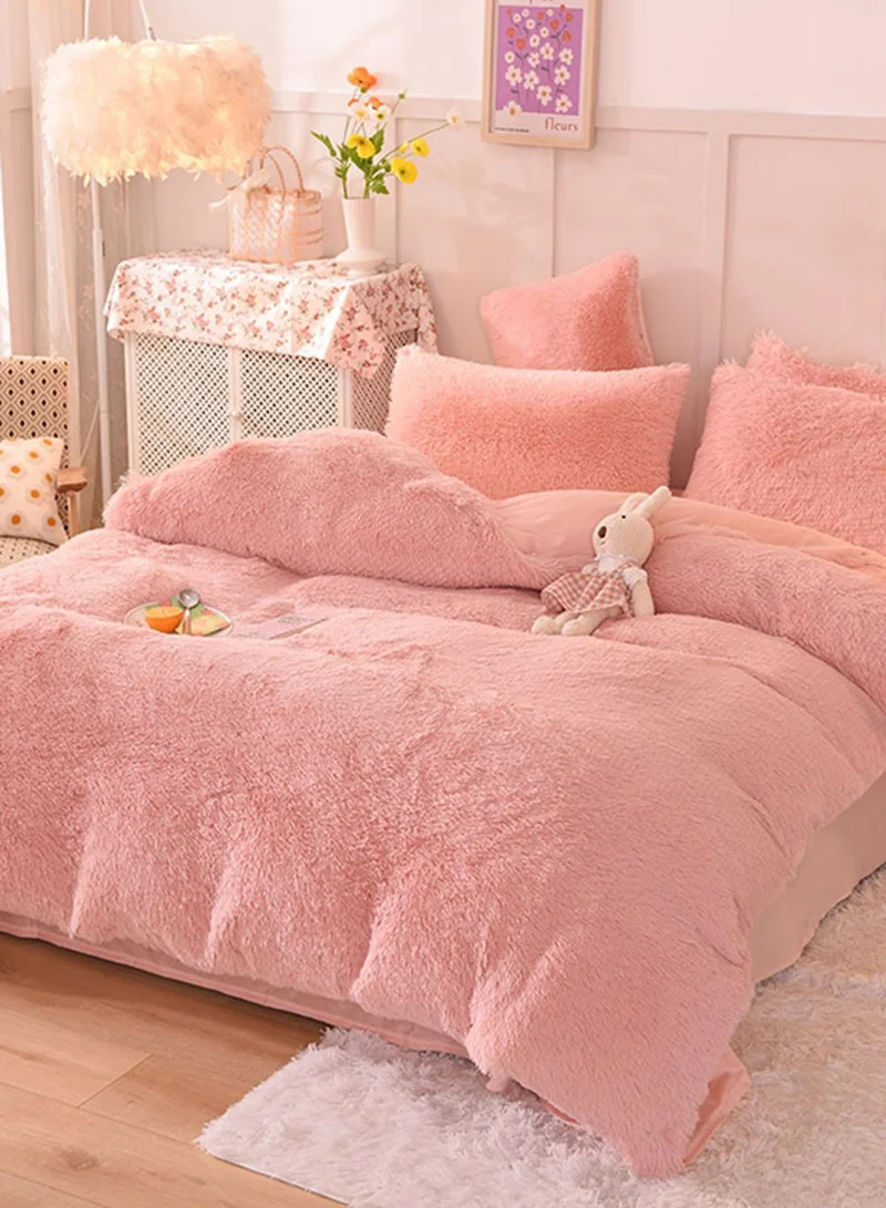 Pink Cactus Pink Faux Fur King Bedding Set