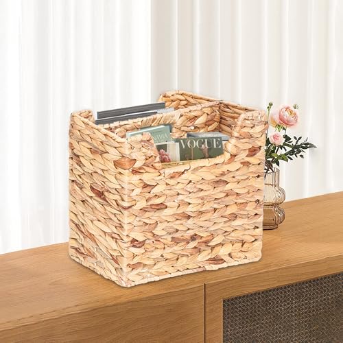 Boershun Magazines Holder - Wicker Magazine Rack, Handwoven Magazine Holders for Bathroom, Magazine Organizer for Books, Newspaper, Water Hyacinth Magazine Basket, 14.2 x 11.4 x 6.7 inch - Image 3
