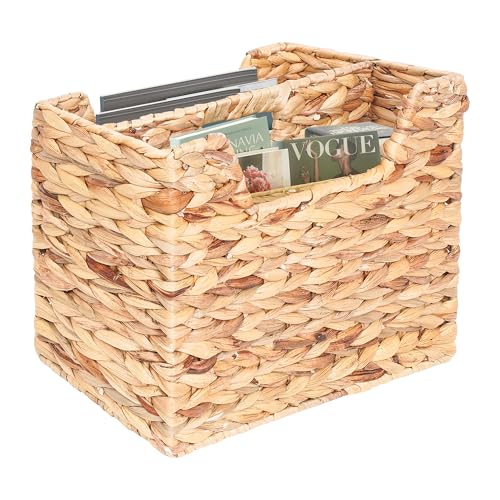 Boershun Magazines Holder - Wicker Magazine Rack, Handwoven Magazine Holders for Bathroom, Magazine Organizer for Books, Newspaper, Water Hyacinth Magazine Basket, 14.2 x 11.4 x 6.7 inch - Image 1