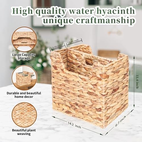 Boershun Magazines Holder - Wicker Magazine Rack, Handwoven Magazine Holders for Bathroom, Magazine Organizer for Books, Newspaper, Water Hyacinth Magazine Basket, 14.2 x 11.4 x 6.7 inch - Image 2