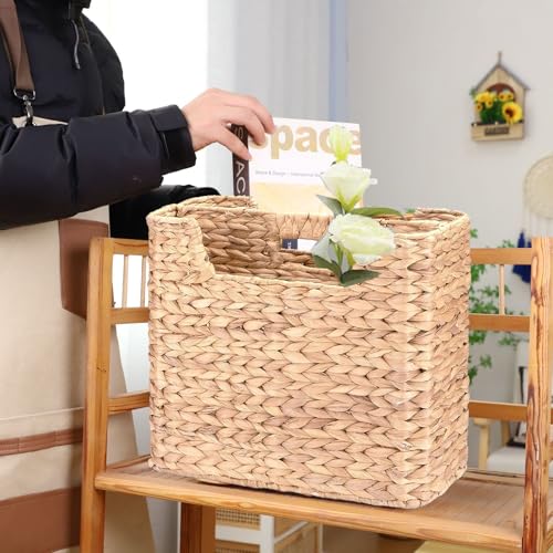 Boershun Magazines Holder - Wicker Magazine Rack, Handwoven Magazine Holders for Bathroom, Magazine Organizer for Books, Newspaper, Water Hyacinth Magazine Basket, 14.2 x 11.4 x 6.7 inch - Image 5