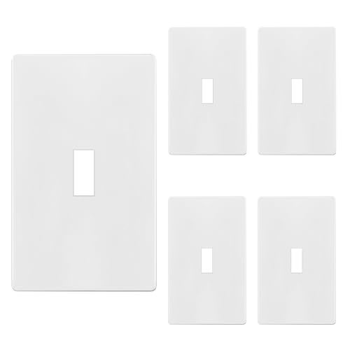 TG MidSize Screwless Toggle Light Switch Cover Child Safe Switch Wall Plate Medium Size 1Gang 488 H x 311 L Polycarbonate Thermoplastic UL Listed SPMT1W5P White 5 Pack - Image 1