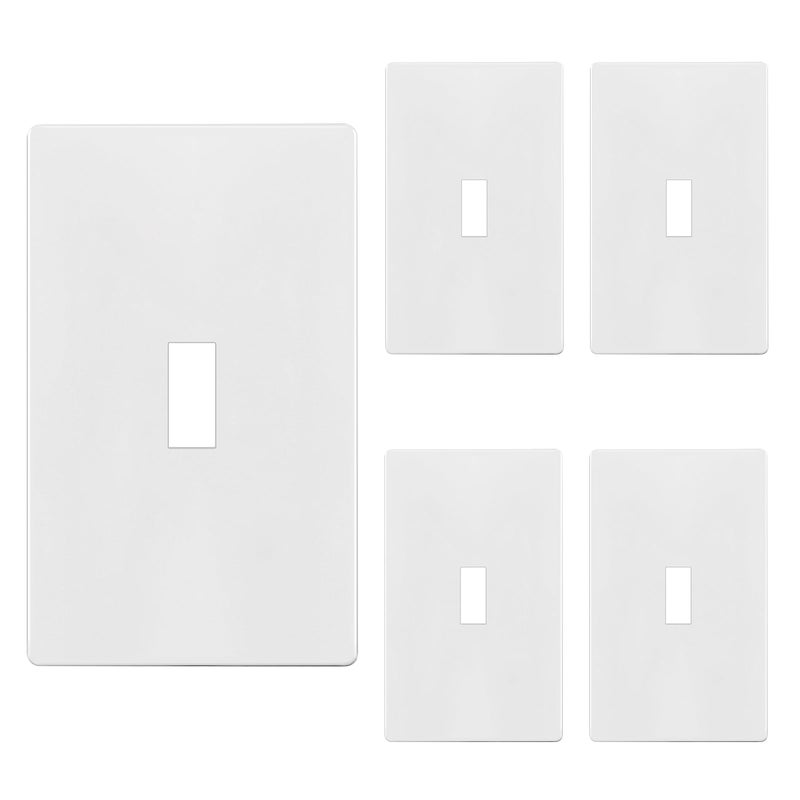 TG MidSize Screwless Toggle Light Switch Cover Child Safe Switch Wall Plate Medium Size 1Gang 488 H x 311 L Polycarbonate Thermoplastic UL Listed SPMT1W5P White 5 Pack - Image 2