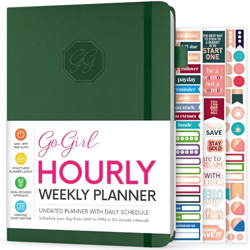 GoGirl Weekly Schedule Planner – Hourly Work & Life Planner with Time Slots – Vertical Agenda Organizer for Daily Productivity, A5 (Forest Green) - Image 1