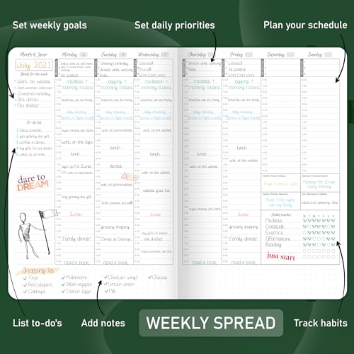 GoGirl Weekly Schedule Planner – Hourly Work & Life Planner with Time Slots – Vertical Agenda Organizer for Daily Productivity, A5 (Forest Green) - Image 3