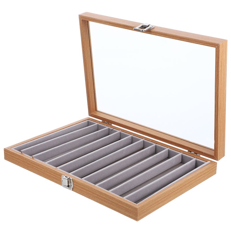 Necklace Organizer Box Tray With Clear Glass Lid Necklace Holder Storage Display Case 10 Grids Jewelry Tray Drawer Insert For Pendant Bracelet - Image 1