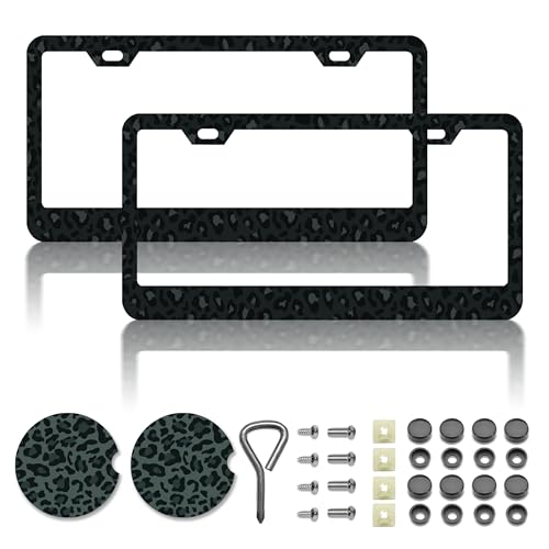 DGDRHZ Black Leopard Print Printing License Plate FramesLeopard Car Accessories for Women MenCute License Plate HolderBlack Leopard Print LoverFits Standard US Vehicles Size 122 x 6 Inch - Image 1
