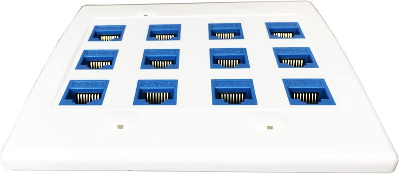 DIYTECH 12 Port Ethernet Wall Plate, Cat 6, Wall Outlet, RJ45 Female to Female Keystone Jacks - White - Image 5