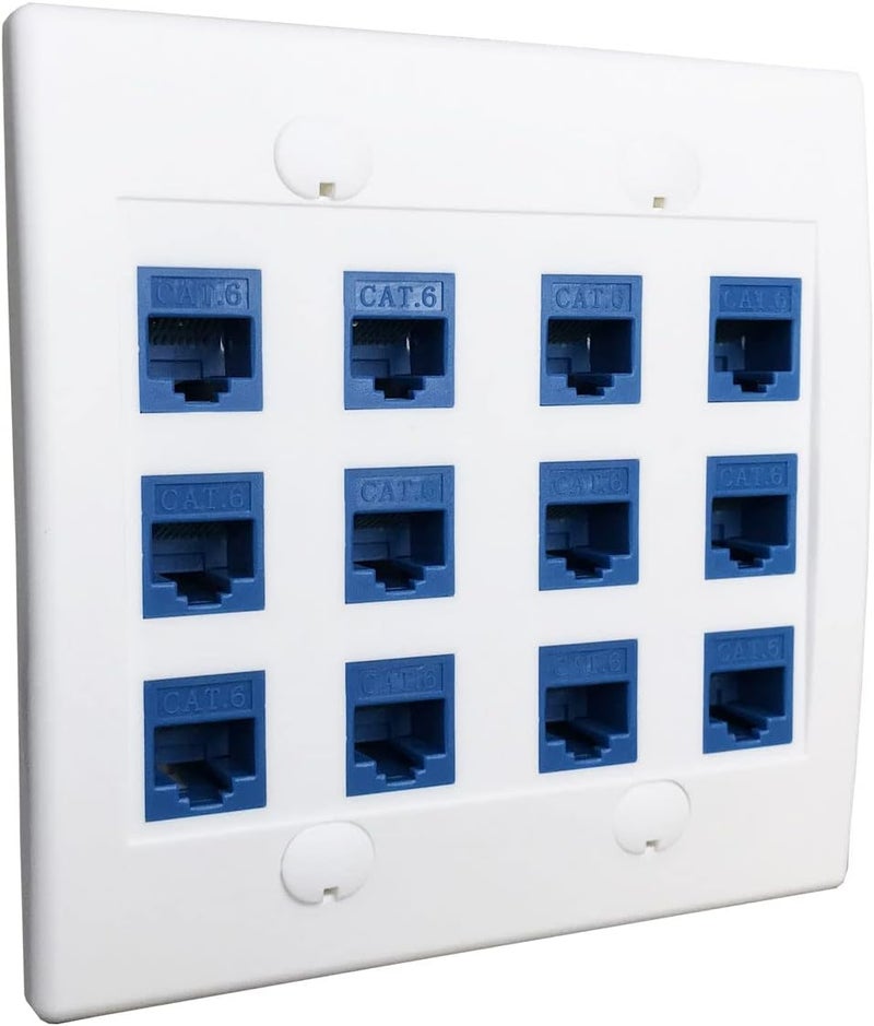 DIYTECH 12 Port Ethernet Wall Plate, Cat 6, Wall Outlet, RJ45 Female to Female Keystone Jacks - White - Image 4
