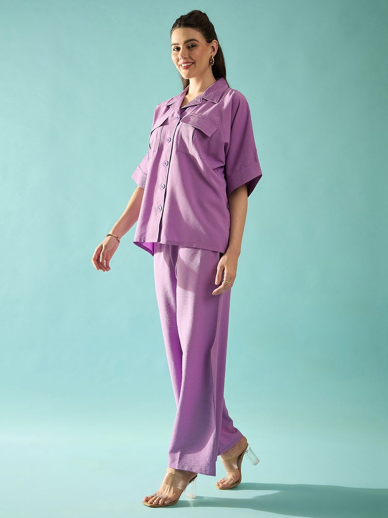 بانيت طقم متناسق (Co-ord Set) قميص فضفاض (Oversized) من قماش السيرساكر (Seersucker) مع بنطلون - Image 2