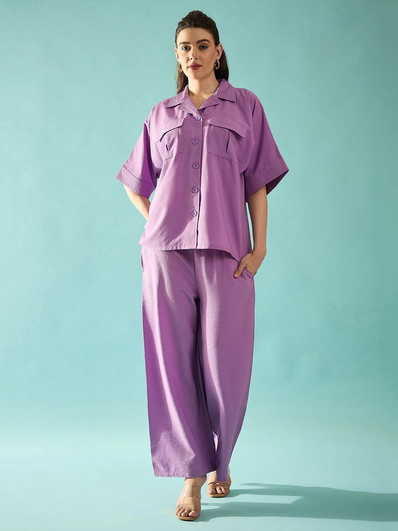 بانيت طقم متناسق (Co-ord Set) قميص فضفاض (Oversized) من قماش السيرساكر (Seersucker) مع بنطلون - Image 1