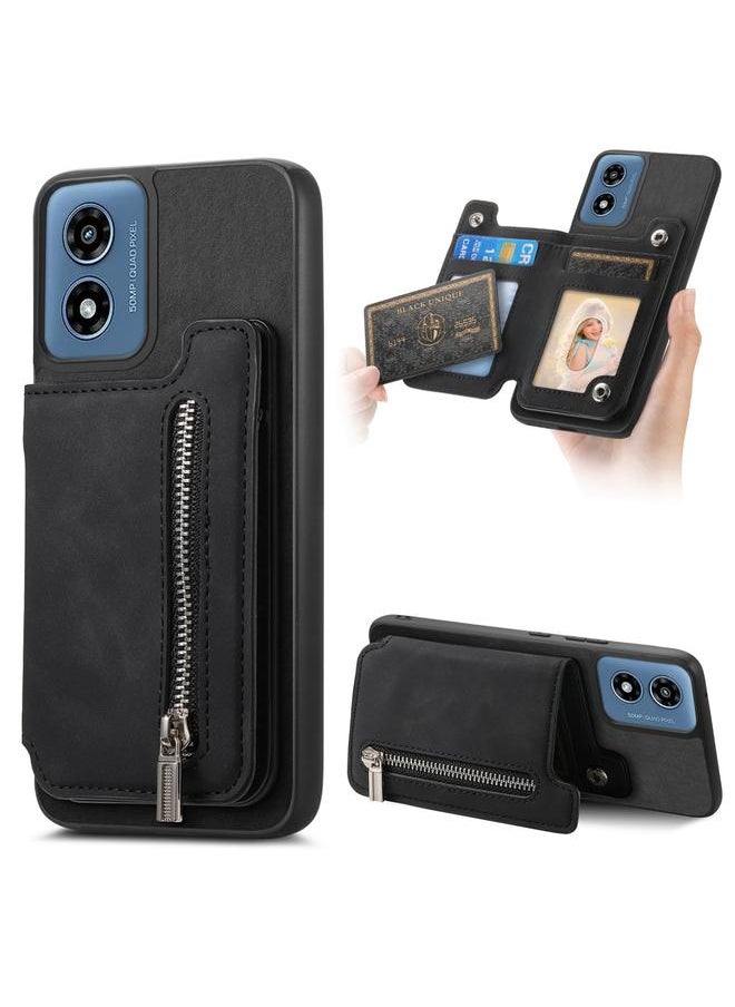 erorex - Case For Motorola Moto G Play 2024 4G Retro MagSafe Zipper Wallet Card Bag Back Phone Case - Image 1