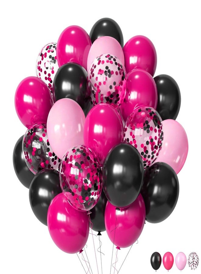 ZOOYOO 50pcs Balloons 12 Inch Hot Pink Black and Glitter Confetti Balloons for Girls & Women Birthday Parties,Wedding,Gothic Theme,Bridal Shower,Halloween Decorations - Image 2