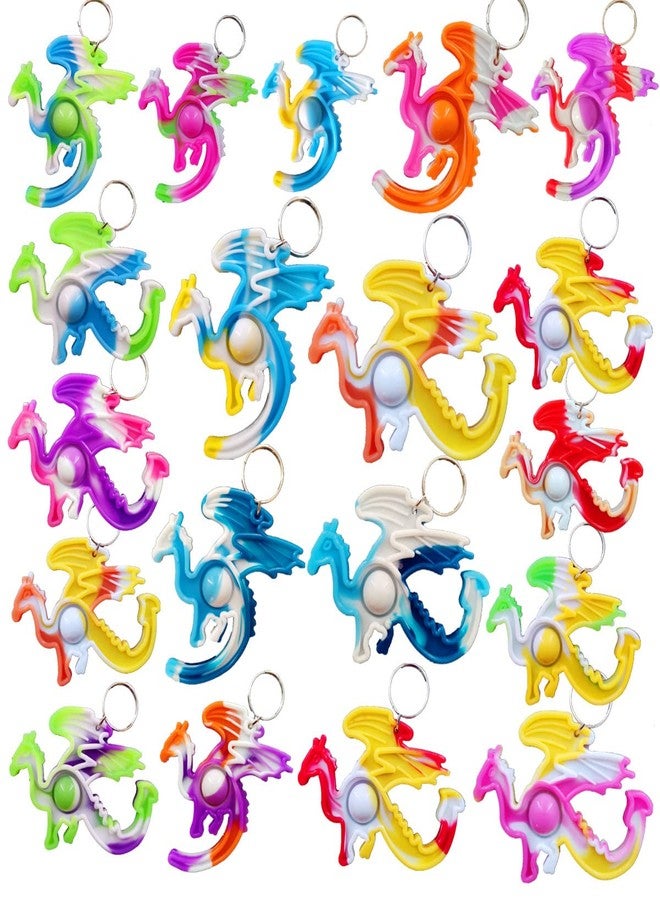 HOZKEAP 30 Packs Bulk Dragon Raptor Backpack Mini Pop Rainbow Keychain fidgets Bubble Toys for Kids Children Classroom Students from Teacher, Birthday Party Favors - Image 1