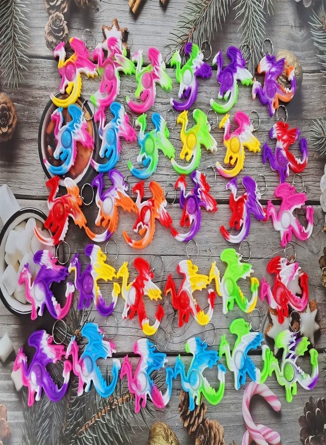 HOZKEAP 30 Packs Bulk Dragon Raptor Backpack Mini Pop Rainbow Keychain fidgets Bubble Toys for Kids Children Classroom Students from Teacher, Birthday Party Favors - Image 2