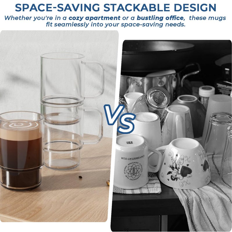 Aquach 22oz Stackable Glass Mugs with Handle, Set of 2 - Large Clear Coffee Cups for Latte, Cappuccino, Mocha, Americano, and Tea - Image 4