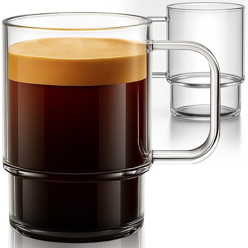 Aquach 22oz Stackable Glass Mugs with Handle, Set of 2 - Large Clear Coffee Cups for Latte, Cappuccino, Mocha, Americano, and Tea - Image 1