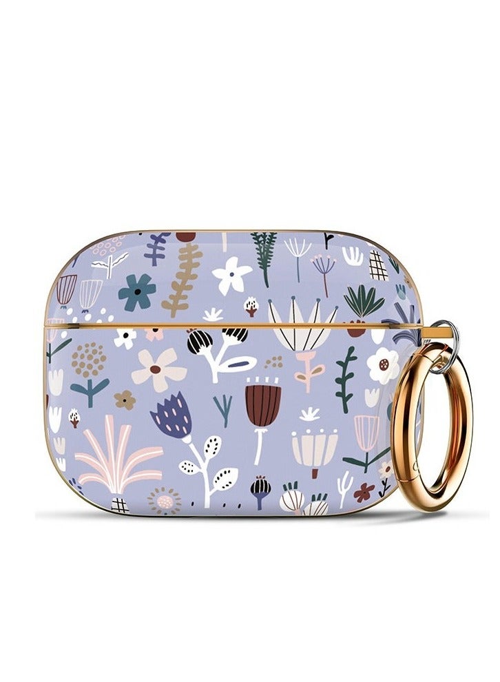 Ozone Case for Airpods Pro 2nd Generation, Stylish Premium Flower Skin Hard PC Shockproof Protective Cover with Keychain Hook-Soft Blue