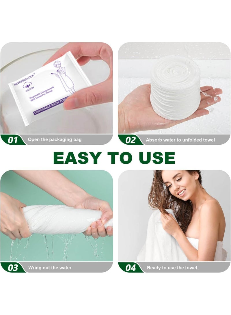 Barakah مجموعة مناشف قابلة للاستخدام مرة واحدة، مناشف قطن مضغوطة تشمل منشفة استحمام كبيرة ومنشفة وجه، قماشات سميكة وقابلة لإعادة الاستخدام للسفر، التخييم، الرياضات الخارجية، الفنادق، الصالونات، واستخدامات التنظيف (بيضاء) - Image 5