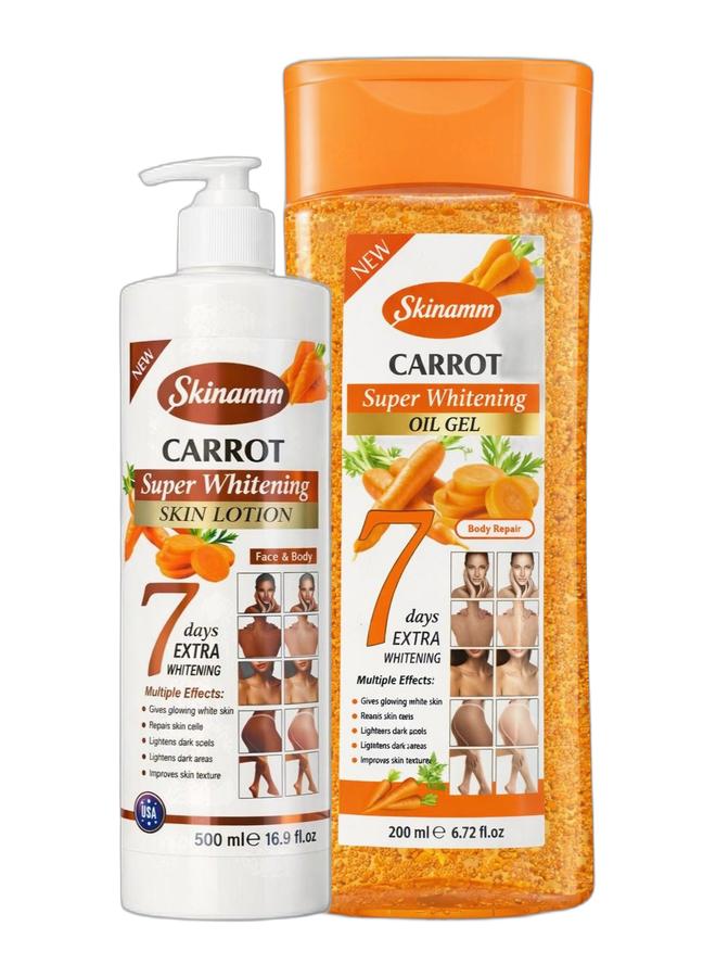 Skinamm لوسيون تفتيح البشرة الفائق بالجزر للوجه والجسم 500 مل وزيت جل التفتيح الفائق بالجزر 200 مل حزمة - Image 1