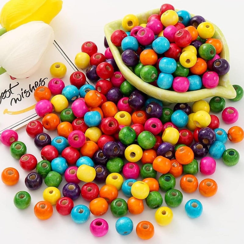 HERZWILD 400Pcs Colourful Wooden Beads Round Painted Wooden Bead Bulk Spacer Bead Large Hole Natural Wood Beads for DIY Jewelry Craft Making Supplies 12mm