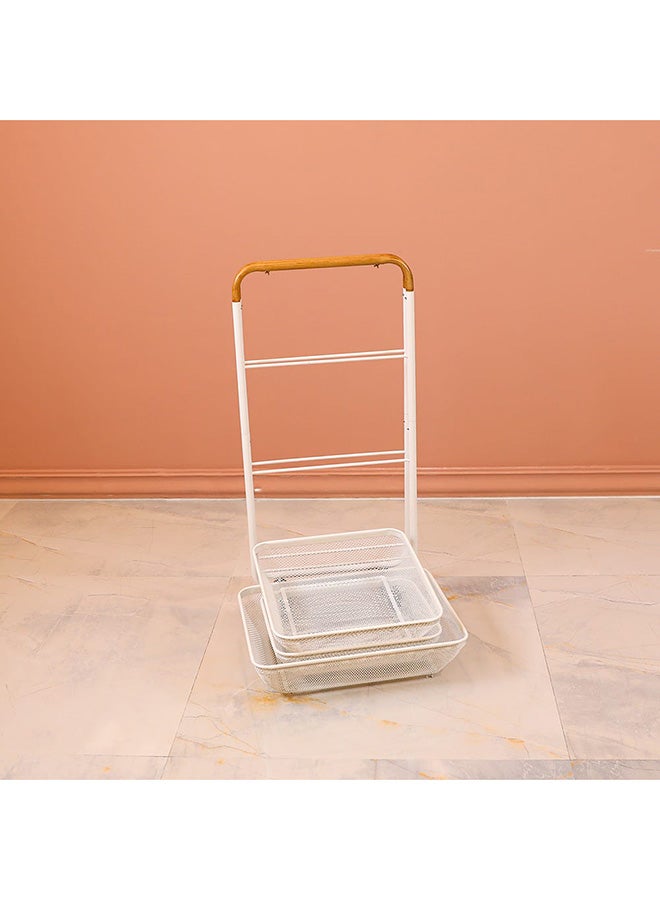 دانوب هوم Oliver 3 Tier Rolling Bath Storage Cart Adjustable Movable Rolling Storage Cart Removable Baskets Storage Trolley With Wooden Handle - White L42XW48XH88Cm - Image 3