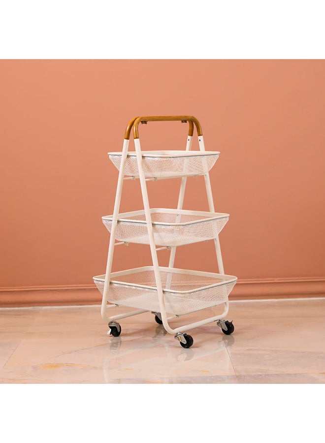دانوب هوم Oliver 3 Tier Rolling Bath Storage Cart Adjustable Movable Rolling Storage Cart Removable Baskets Storage Trolley With Wooden Handle - White L42XW48XH88Cm - Image 5
