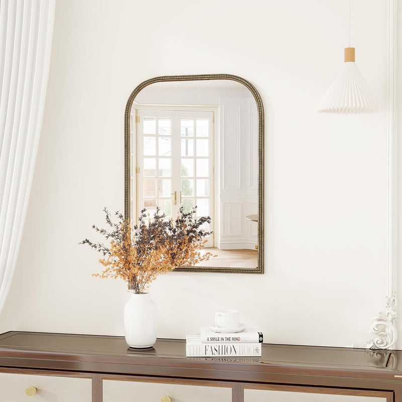 Axeman 22x30 Rounded Rectangular Wall Mirror, Decorative Bathroom Mirror, Traditional Vintage Wall Mounted Mirror with Beaded Frame for Accent Living Room Vanity Bedroom Entryway, Bronze - Image 1