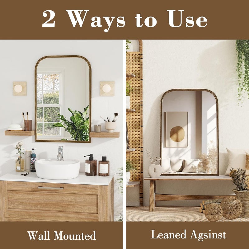 Axeman 22x30 Rounded Rectangular Wall Mirror, Decorative Bathroom Mirror, Traditional Vintage Wall Mounted Mirror with Beaded Frame for Accent Living Room Vanity Bedroom Entryway, Bronze - Image 4