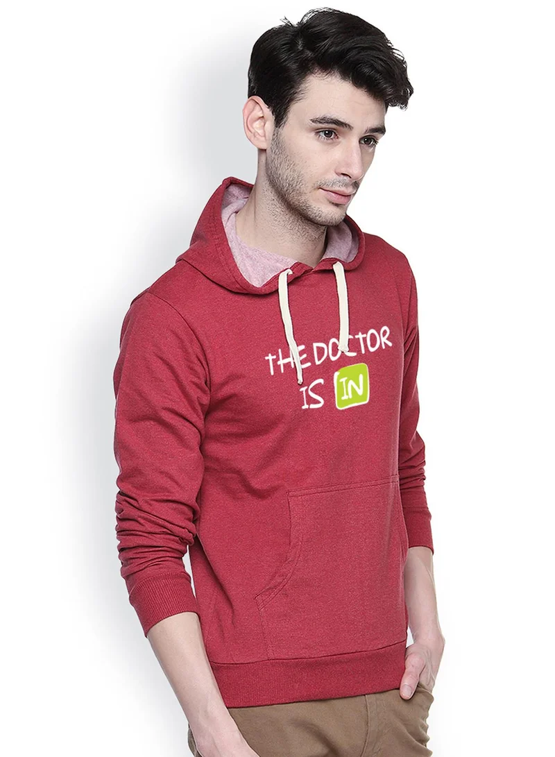 Campus Sutra Men's Rose Red Doctor-Is-In Print Pullover Hoodie