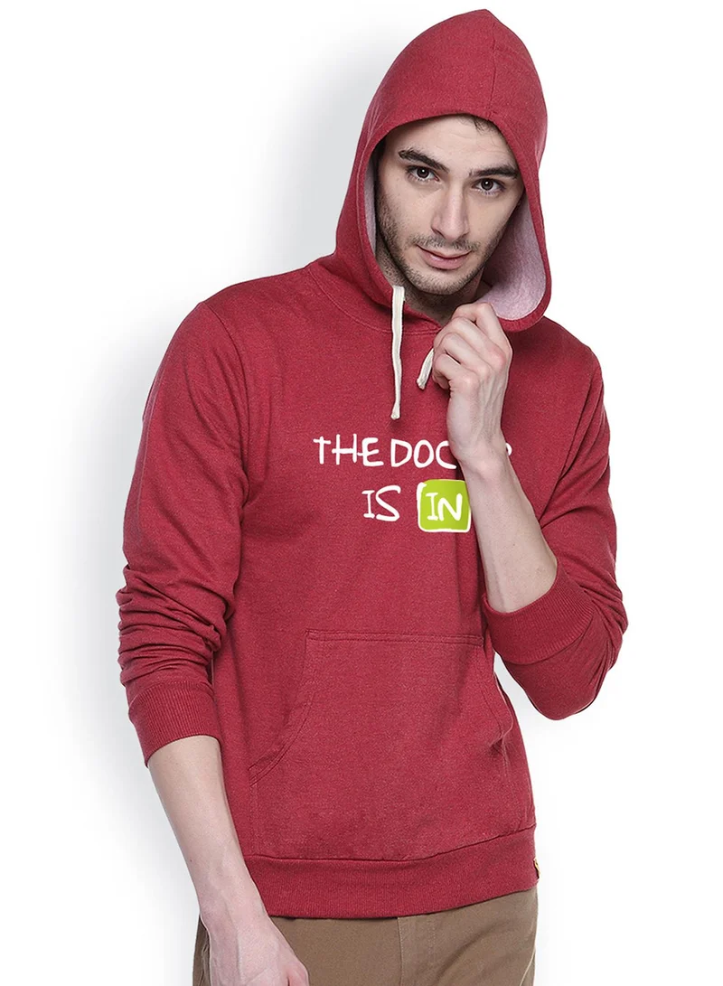 Campus Sutra Men's Rose Red Doctor-Is-In Print Pullover Hoodie
