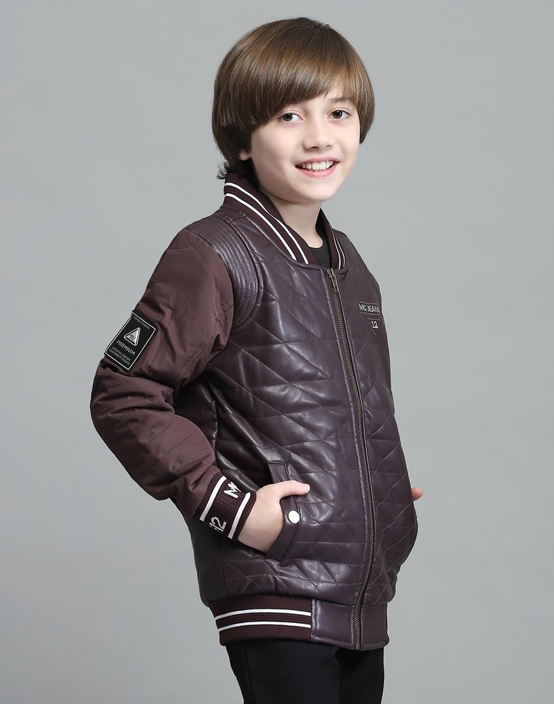 Monte Carlo Boys Solid Wine Band Neck Full Sleeve Jacket - Image 3