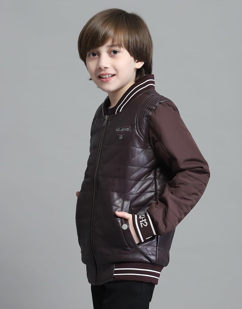 Monte Carlo Boys Solid Wine Band Neck Full Sleeve Jacket - Image 2