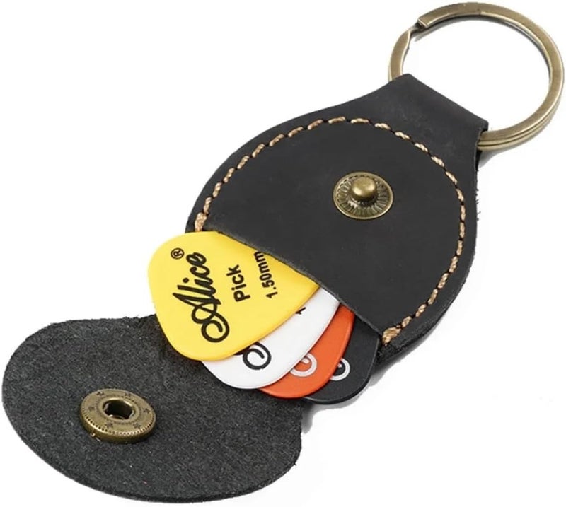 Quarter Holder Keychain 6pcs Genuine Leather Guitar Picks Holder Case with Key Ring, Vintage Guitar Plectrums Organizer Case for Guitar Parts Accessories for Coins Medallions(Brown) - Image 3