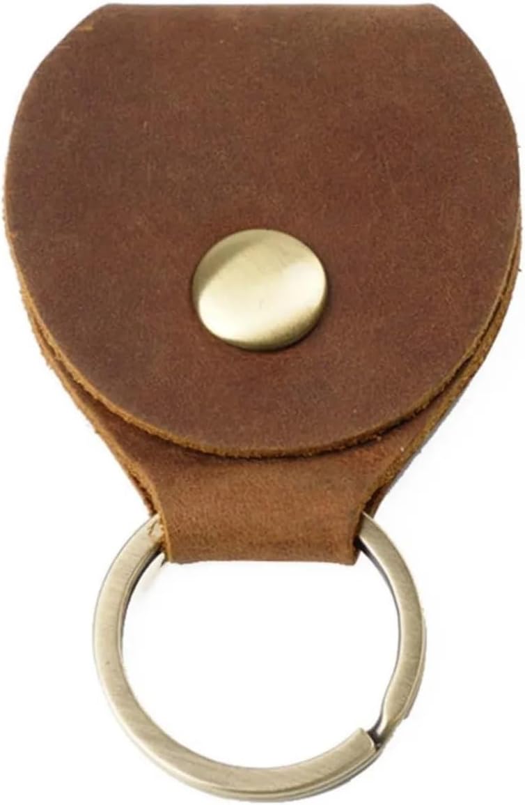 Quarter Holder Keychain 6pcs Genuine Leather Guitar Picks Holder Case with Key Ring, Vintage Guitar Plectrums Organizer Case for Guitar Parts Accessories for Coins Medallions(Brown) - Image 1