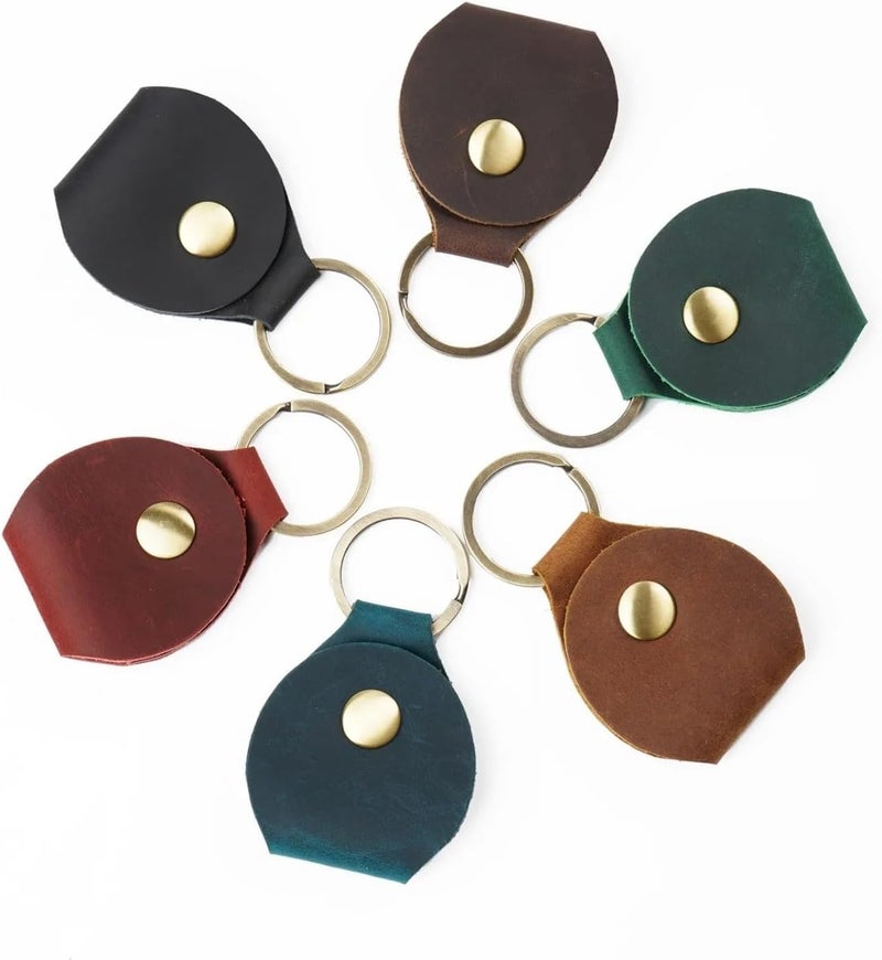 Quarter Holder Keychain 6pcs Genuine Leather Guitar Picks Holder Case with Key Ring, Vintage Guitar Plectrums Organizer Case for Guitar Parts Accessories for Coins Medallions(Brown) - Image 5