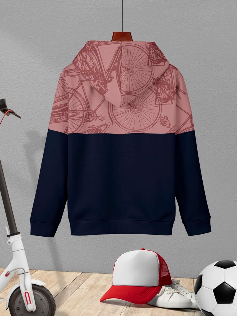 HELLCAT Trendy Printed Cotton Blend Hoodie Sweatshirt for Boys_Taupe_11-12 Years - Image 3