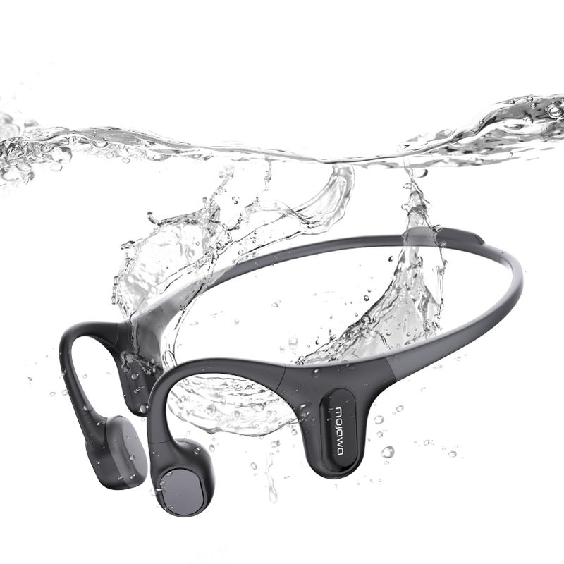 mojawa Run Plus Bone Conduction Headphones, Open-Ear Bluetooth Headphones, 32GB MP3 Player, IP68 Waterproof, Deep Bass, Secure Fit for Swimming, Sports, Work, and Daily Use, Black - Image 1