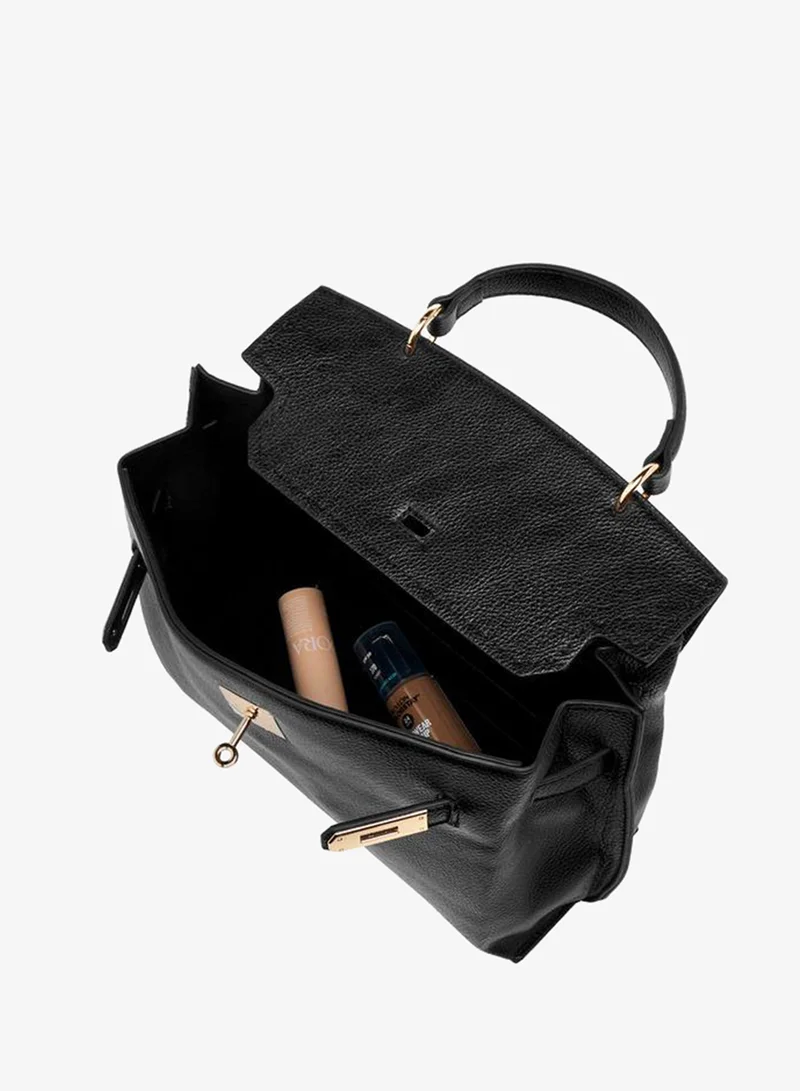 Flora Bella By Shoexpress BLACK Solid Satchel Bag with Twist Lock Closure for Women | Best Price UAE
