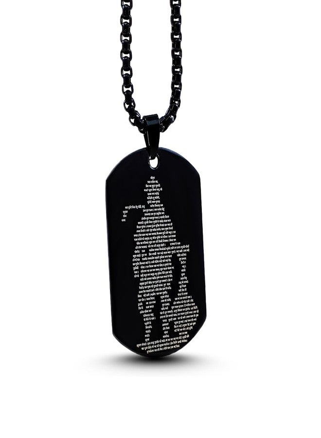Gift Nest Hanuman Chalisa and Gada Micro-carved Tag Stainless Steel Necklace for Men | Locket and Pendant Necklace for Men and Guys | Hanuman Necklace with Chain in Black symbol of strength - Image 1