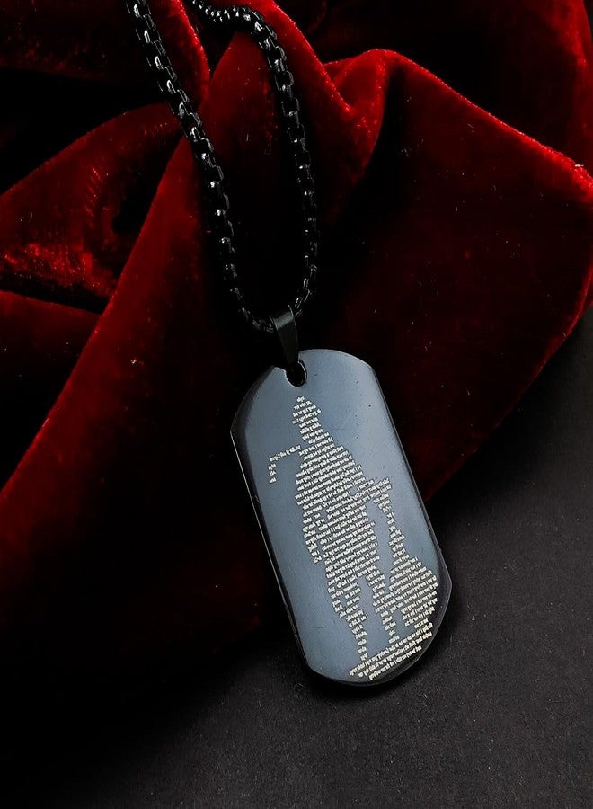 Gift Nest Hanuman Chalisa and Gada Micro-carved Tag Stainless Steel Necklace for Men | Locket and Pendant Necklace for Men and Guys | Hanuman Necklace with Chain in Black symbol of strength - Image 5