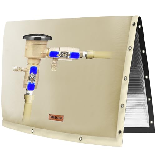 TOHONFOO 2-Way Opening Backflow Preventer Pipe Insulation Cover (5°F) - Irrigation Sprinkler Valve Cover - Water Well Pump Cover - Sturdy 5 Layers for Winter Freeze Protection (36" W x 24" H, Beige) - Image 1