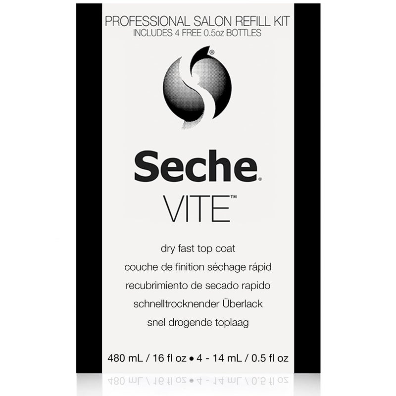 SECHE مجموعة إعادة تعبئة طلاء الأظافر السريع الجفاف Seche Vite 16 أونصة، 16 أونصة إعادة تعبئة و 4 × 0.50 أونصة - Image 1