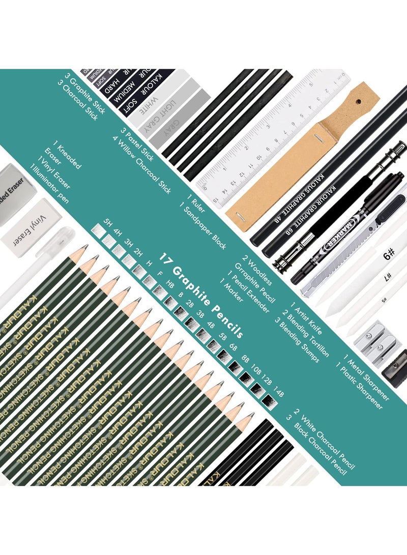 كالور مجموعة كالور للرسم والتخطيط - 54 قطعة مع دفر رسم - تشمل أقلام الجرافيت وأقلام الفحم وأدوات فنية - مستلزمات رسم محترفة للكبار والصغار والمبتدئين - مثالية للتخطيط والتظليل - Image 3