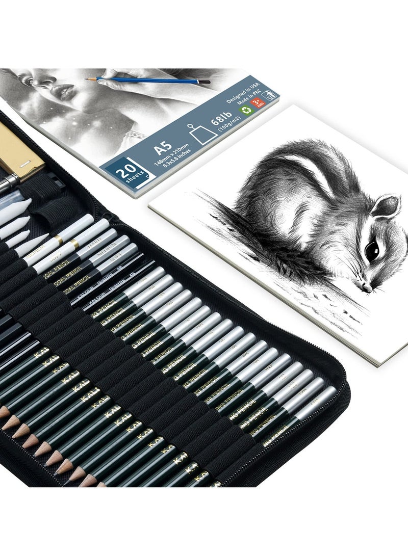 كالور مجموعة كالور للرسم والتخطيط - 54 قطعة مع دفر رسم - تشمل أقلام الجرافيت وأقلام الفحم وأدوات فنية - مستلزمات رسم محترفة للكبار والصغار والمبتدئين - مثالية للتخطيط والتظليل - Image 2