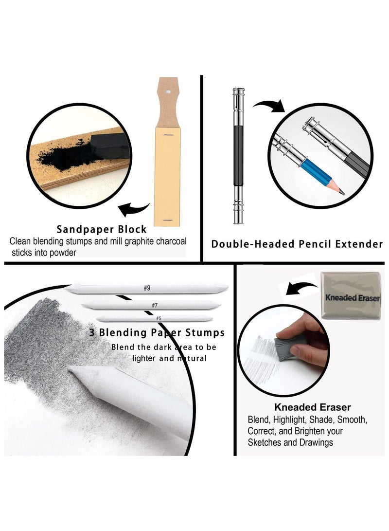 كالور مجموعة كالور للرسم والتخطيط - 54 قطعة مع دفر رسم - تشمل أقلام الجرافيت وأقلام الفحم وأدوات فنية - مستلزمات رسم محترفة للكبار والصغار والمبتدئين - مثالية للتخطيط والتظليل - Image 5