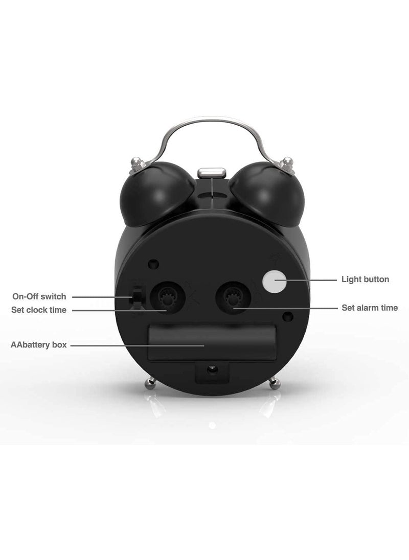 Pamidhar Pamidhar Twin Bell with Matt Colour Table Alarm Clock with Night Led Light for Student for Children Bedroom Black White  - Image 4
